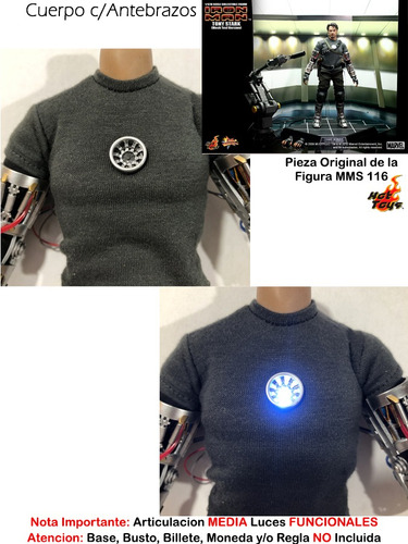 Cuerpo C/ Luz Tony Stark Hot Toys Mms116 Escala 1/6 Original (Usado)