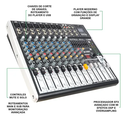 Amw M10 v3 Fx Mesa De Som 10 Canais com 99 Efeitos DSP Sub Amw M10 v3 Fx Mesa De Som 10 Canais com 99 Efeitos DSP Sub