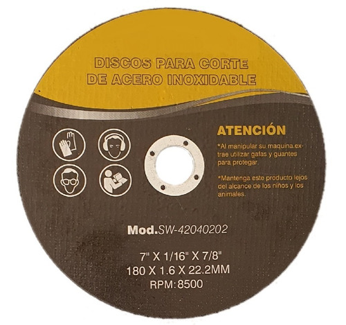 Imagen 1 de 1 de 10 Discos Esmeril Corte Acero Inoxidable 7 Pulgadas, 7/8