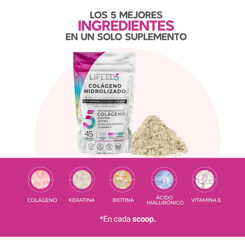 Suplemento en polvo Lifeed5 Lifeed Beauty Colágeno Hidrolizado colágeno hidrolizado en doypack de 405g