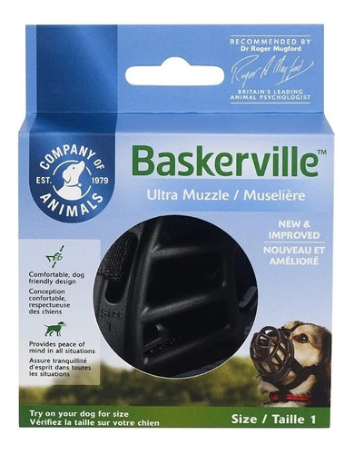 Bozal negro Baskerville para perros Xp, talla 1