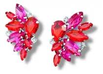 Comprar Aros Coloridos Para Fiesta Gemas Fucsia Rojo Aros Con Gemas