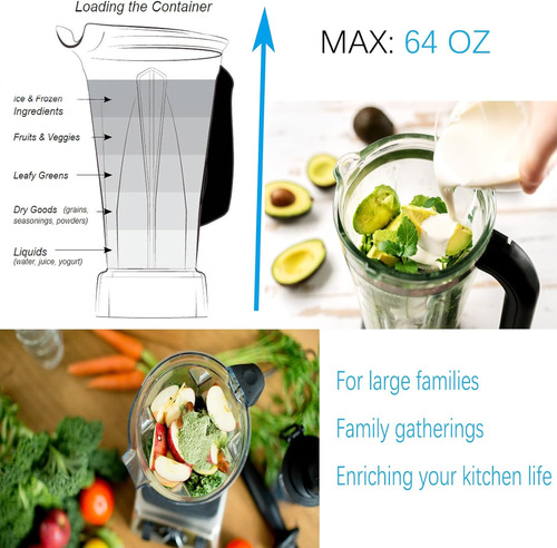 Para Vitamix Licuadora Jarra 64oz, Reemplaza 5200 5000 65...