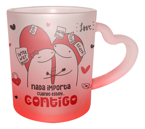 Taza Personalizada De Vidrio Empavonada Roja Asa Corazón