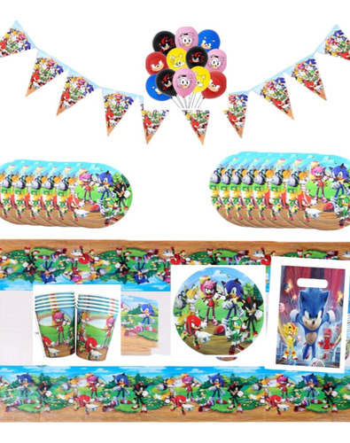 Pack Cumpleaños Sonic Cotillon Niño Decoración 10 Personas 