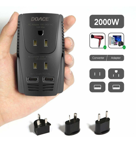 Convertidor De Voltaje 110/220 2000w Para Viaje Carga Usb