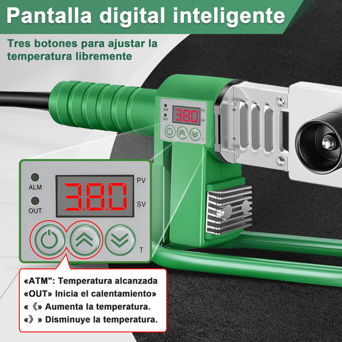 1200w Termofusor Kit Con Pantalla Digital y 6 Dados 20-63mm Merion Verde
