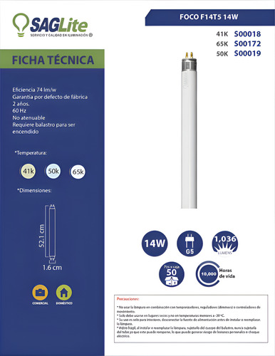 25 Pack Tubo Fluorescente T5 14w 6500k Saglite 6500k
