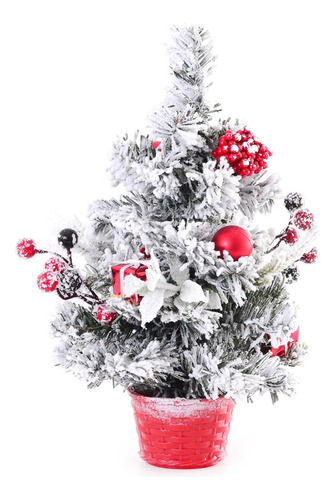 Árvore De Natal Pinheiro Nevada Decorada Pinhas Frutas 30cm