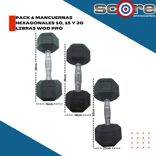 Pack 6 Mancuernas Hexagonales 10,15,20 Lbs Total 45 Kg