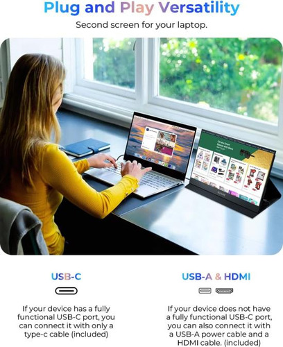 Wuawe Monitor Portátil 15.6, 1080p 72% Ntsc 100% Srgb Usb C