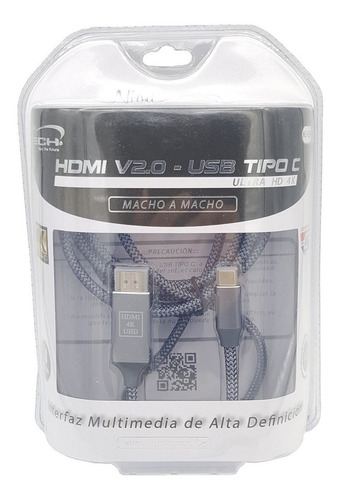 Cable Hmdi V2.0 4k Ultra Hd A Usb Tipo C V3.1 Largo 1.8mts