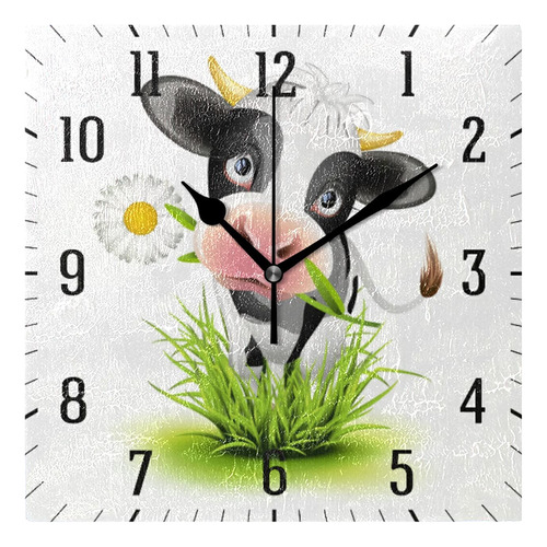 Hupery Bonito Reloj De Pared De Vaca Holstein Silencioso Si.