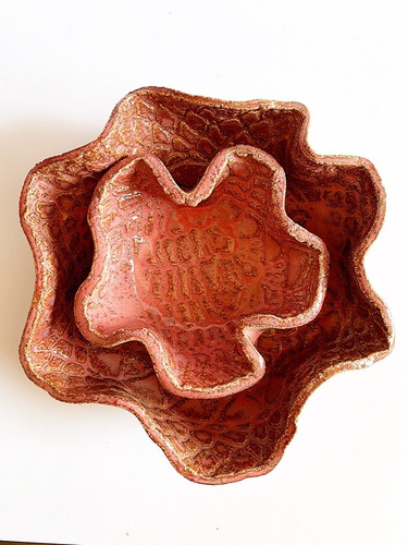 Imagen 3 de 3 de Set Platos Coral Rojo Cerámica Gres