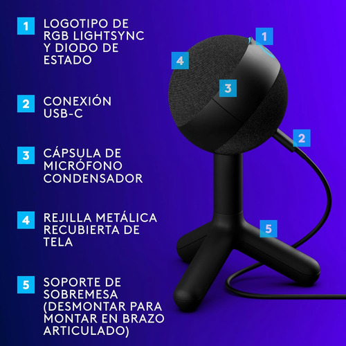 Microfone Logitech G Yeti Orb preto. Cor Preto