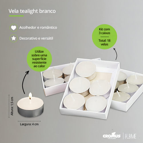 Kit Com 18 Velas Copos Tealight Redondo Ambientes Internos