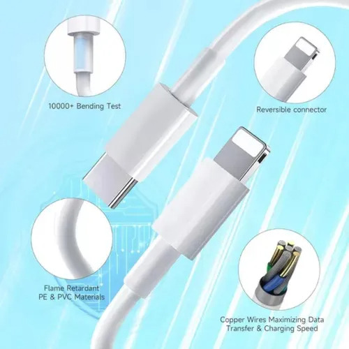 Cargador Para Iphone 14 13 12 11 Xr X Carga Rapida 20w Blanco