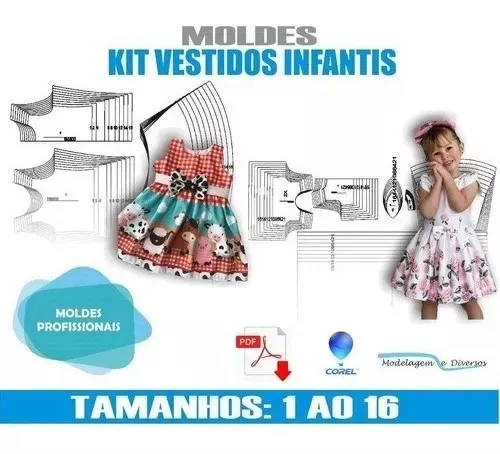 Vestido de boneca  Vestidos infantis, Moda infantil, Molde de vestido  infantil