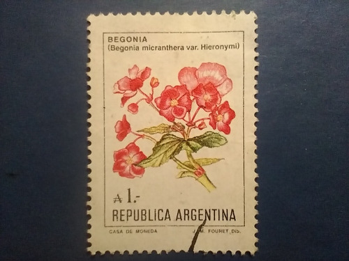 Estampilla Antigua Argentina Flor Begonia De Australes 1 