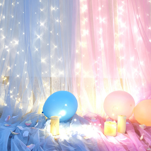 Cortinas De Tul Rosa Y Azul Con Luces Para Decoración De Eve Color