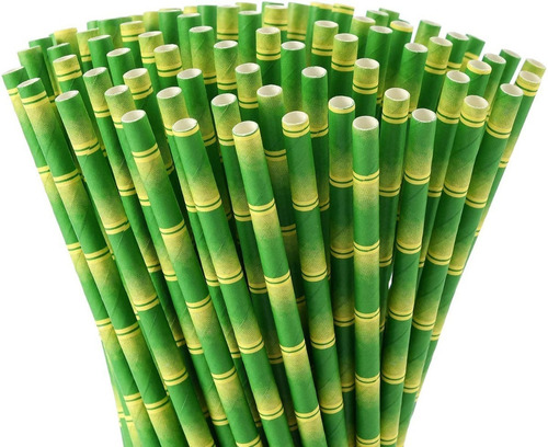 Popotes De Papel Con Diseño De Bambú Biodegradables 400 Pzs