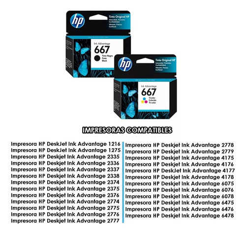 Cartuchos Hp 667 Originales De Tinta Negra Y Color Imp 2374
