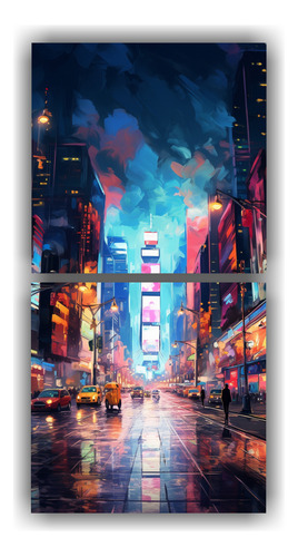 120x60cm Cuadro Decorativo Nueva York Luces Coloridas Flores