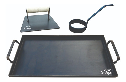 Plancha Chivitera 50x30 + Prensa 1,6 Kg + Molde Para Huevos