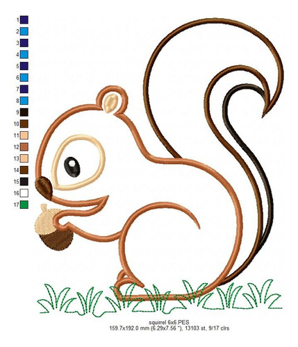 Matriz Para Bordados Maquina Animal Bosque Ardilla Niño 1085