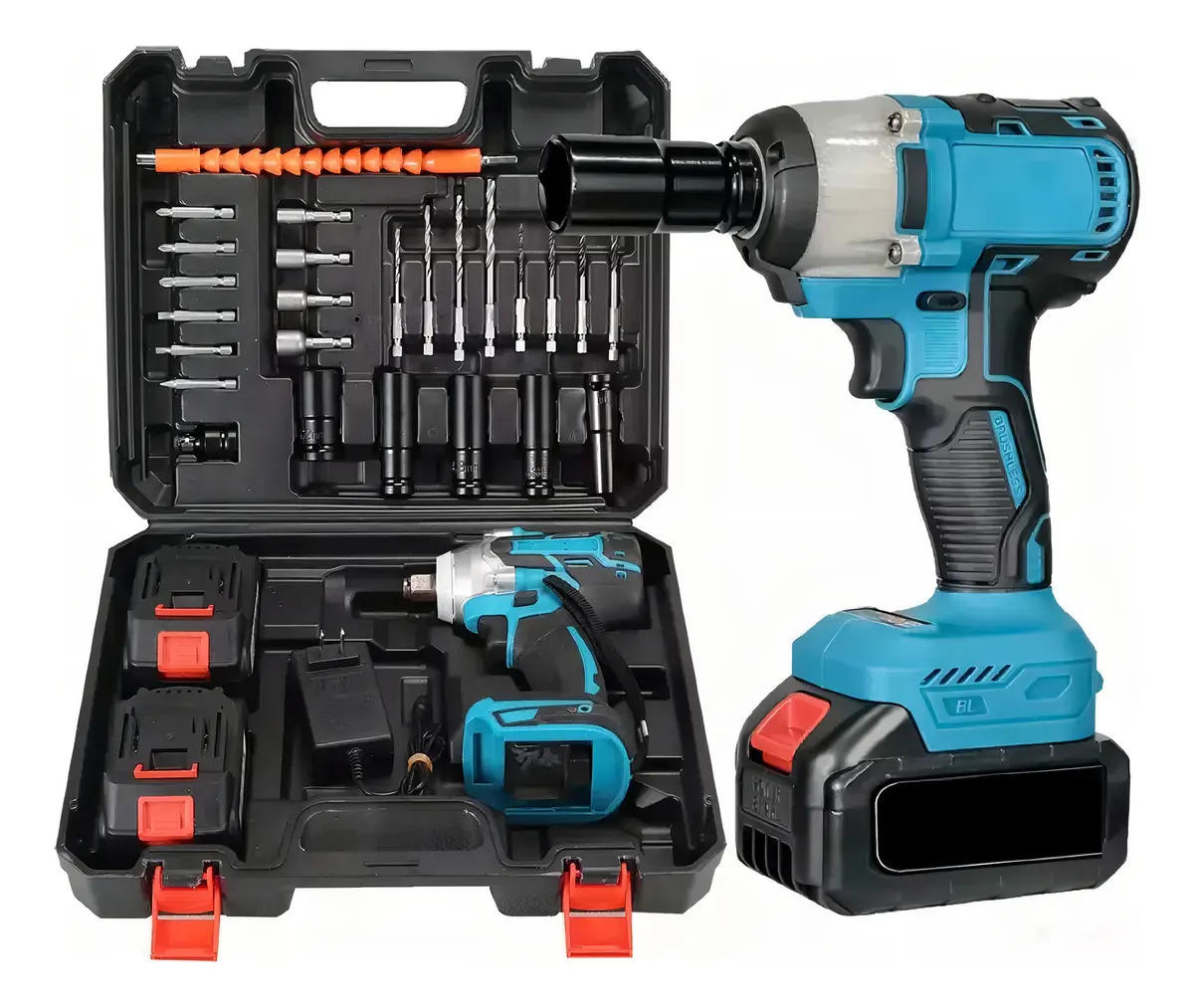 Kit Taladro Pistola Llave De Impacto Inalámbrica 2 En 1 Motor sin escobillas 4500 rpm Batería de 6.0mAh El par real es de 280-330NM