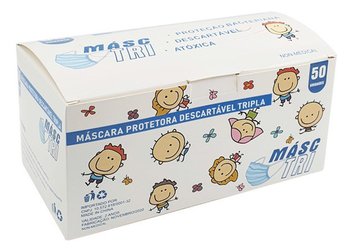 Imagem 4 de 4 de Máscara De Proteção Infantil Tripla Descartável C/ 50 Un