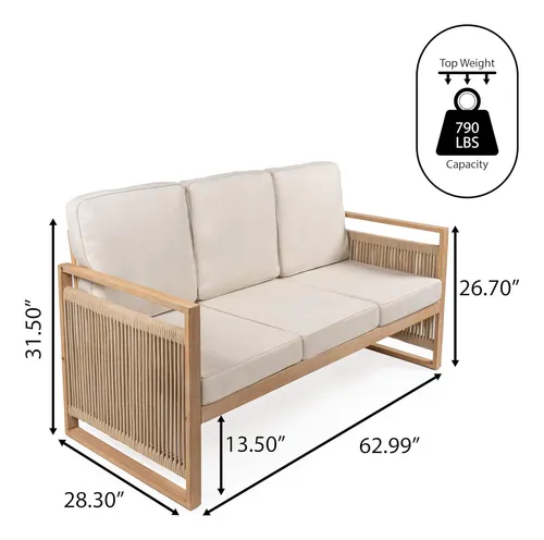 Sofá De 3 Asientos De Madera De Acacia Con Cojines Sfb1002a