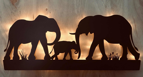 Familia Elefante Led - Silueta Mdf Laminado