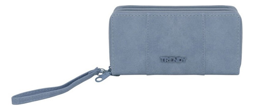 Billetera Trendy Doble Apertura Organizador Interno 18342 Color Celeste Diseño De La Tela Liso
