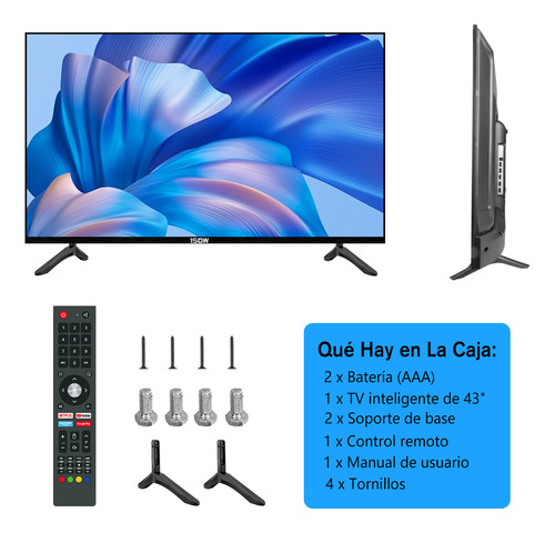 1sow® Smart Tv Pantalla 43 Pulgadas Dled Android Netflix Youtube Disney+ Hulu Negro 127/220v Full Hd Hdmi Dolby Audio 2k