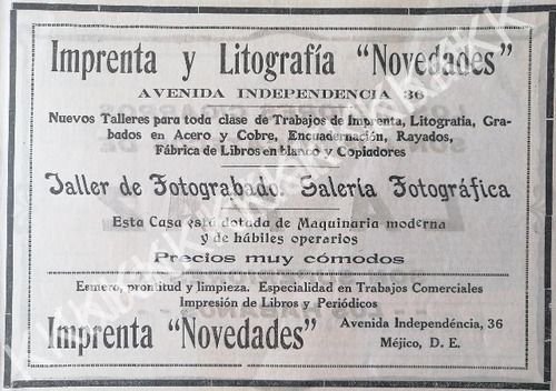 Cartel De Imprenta Y Litografia Novedades 1912 ( Periodico N