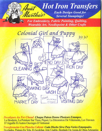 Tia Martha's Hot Iron Bordado Transfer Colonial Girl Puppy