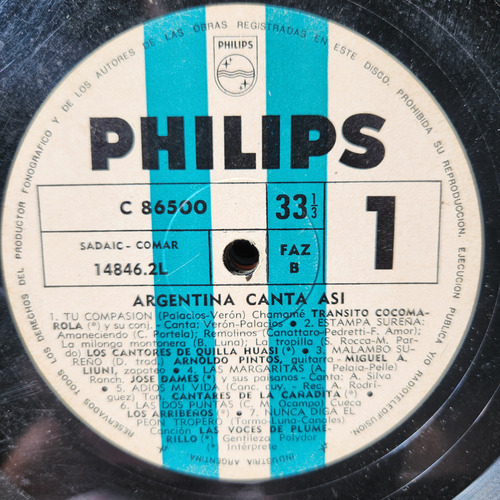 Sin Tapa Disco Argentina Canta Asi 1 Lm F0 (Usado)