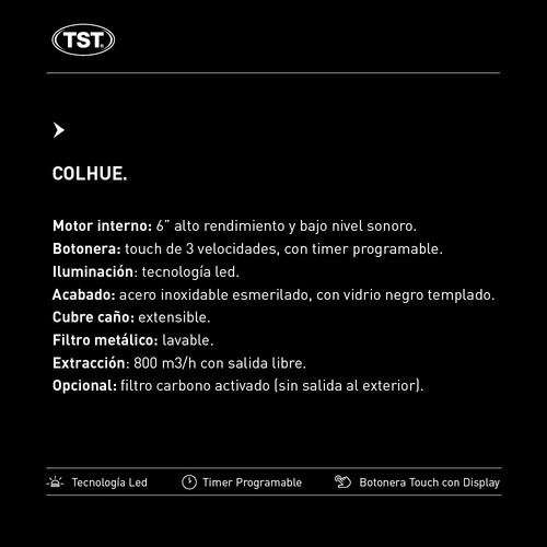 Extractor De Cocina Tst Colhue Ac. Inox 600mm X 60mm X 510mm