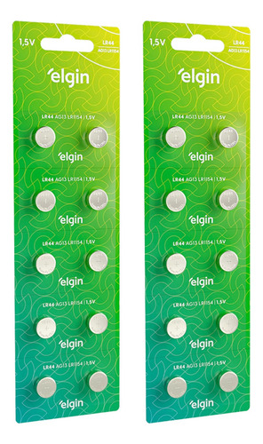 Kit 20 Bateria Alcalina Lr44 Elgin - 2 Blister