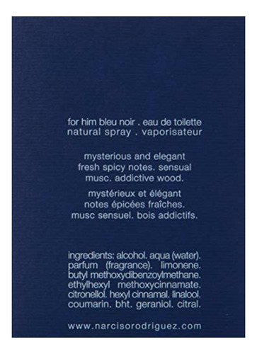 Narciso Rodriguez Bleu Noir For Men Eau De Toilette Spray,