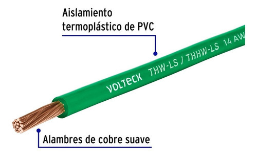 Cable Thhw-ls, 14 Awg, Verde, Bobina 500 M, Volteck 40120