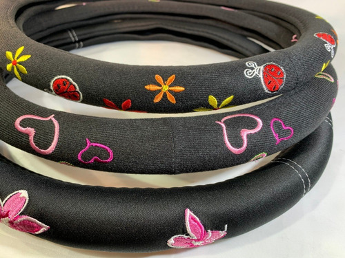 Imagen 9 de 9 de Cubre Volante Auto Universal Negro+ Flores Femenino Dama D10