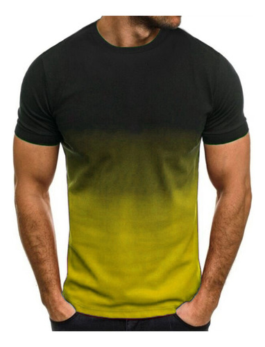 Camiseta Delgada Para Hombre A, Color En Contraste, Degradad