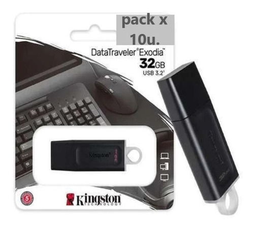 Imagen 2 de 8 de Pack X 10 Mayorista Pendrive 32gb Kingston Exodia Usb 3.2