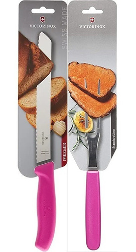 Victorinox Cuchillo Para Pan Y Tenedor Rosado Oferta