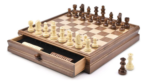 Amerous Juego De Ajedrez Y Damas De Madera De 15 X 15 Con De