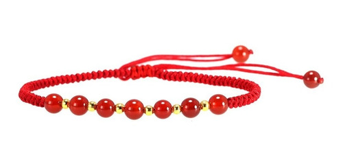 Pulsera Piedra Natural Hilo Rojo Acero Dorado