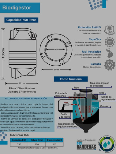 Biodigestor Camara Séptica Autolimpiable Rotagua 600 Litros