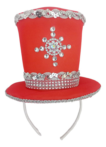 Vincha Mini Galera Roja Con Piedras Cotillón Rojo